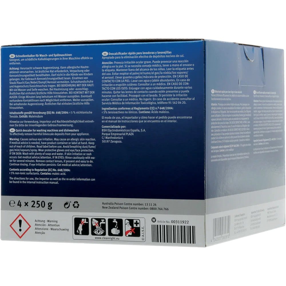 Descalcificador Siemens para lavadora y lavavajillas 00312331 (4 uds.x250gr)