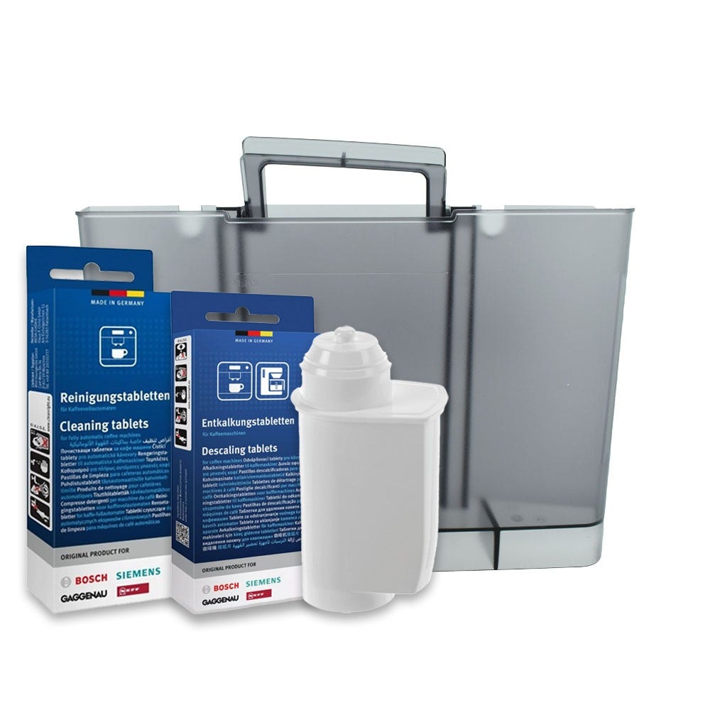 Set de mantenimiento para cafetera Bosch depósito de agua + filtro de agua + descalcificador + limpiador