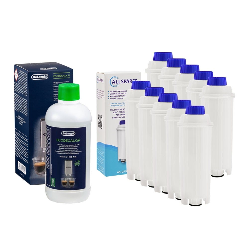 Kit de mantenimiento para cafetera: Filtro de agua (10 uds.) + Descalcificador (500 ml) 