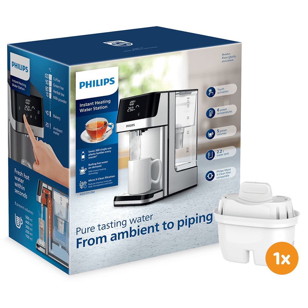 Dispensador de agua caliente Philips ADD5910M (filtra PFAS) compatible con BRITA