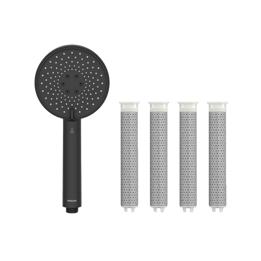 Cabezal de ducha Philips + Filtros de repuesto Negro (x4) ASH1516BK / ASH138