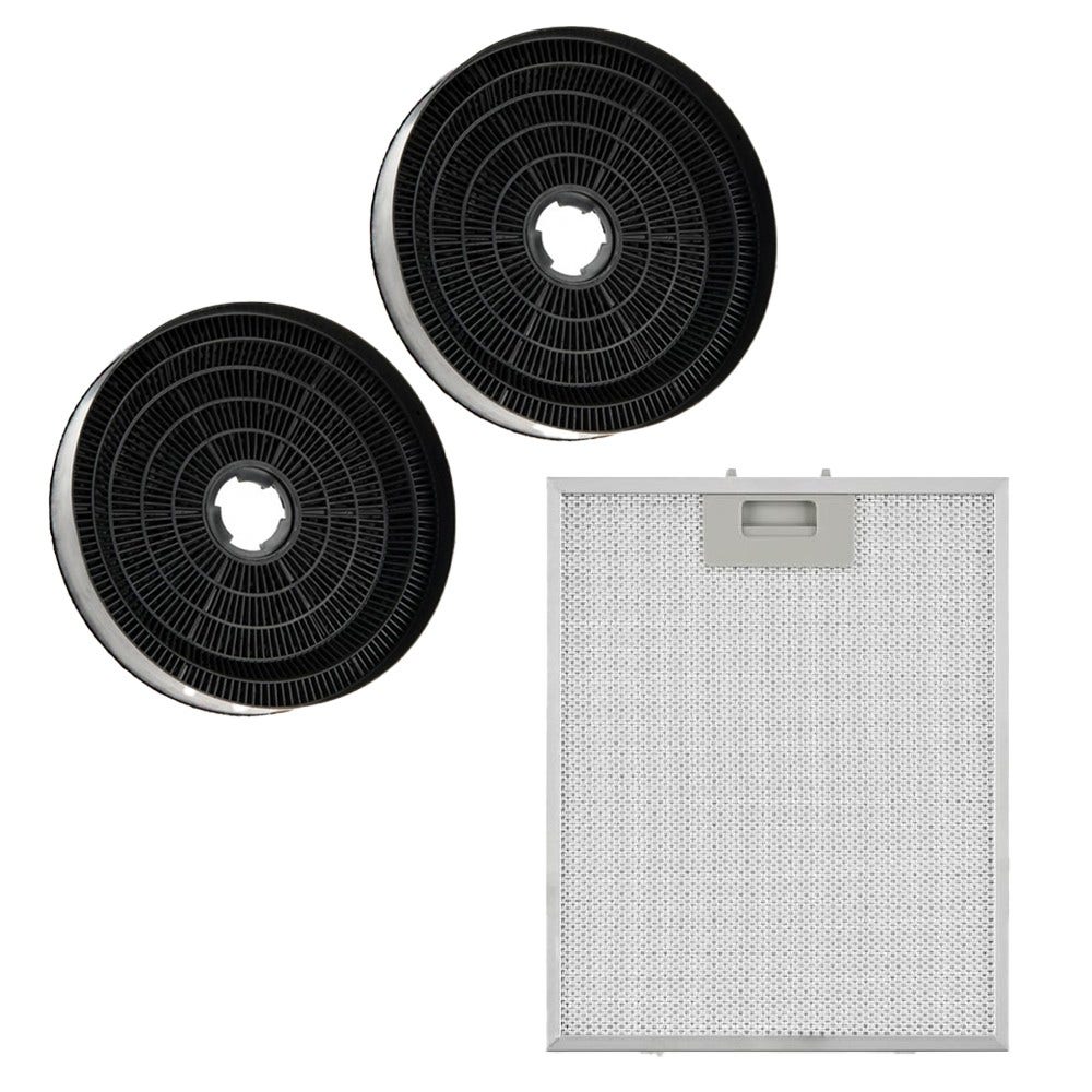 Set Filtros de carbón (x2) + filtro metálico (x1) compatibles con Candy KFC6918 / 35602061