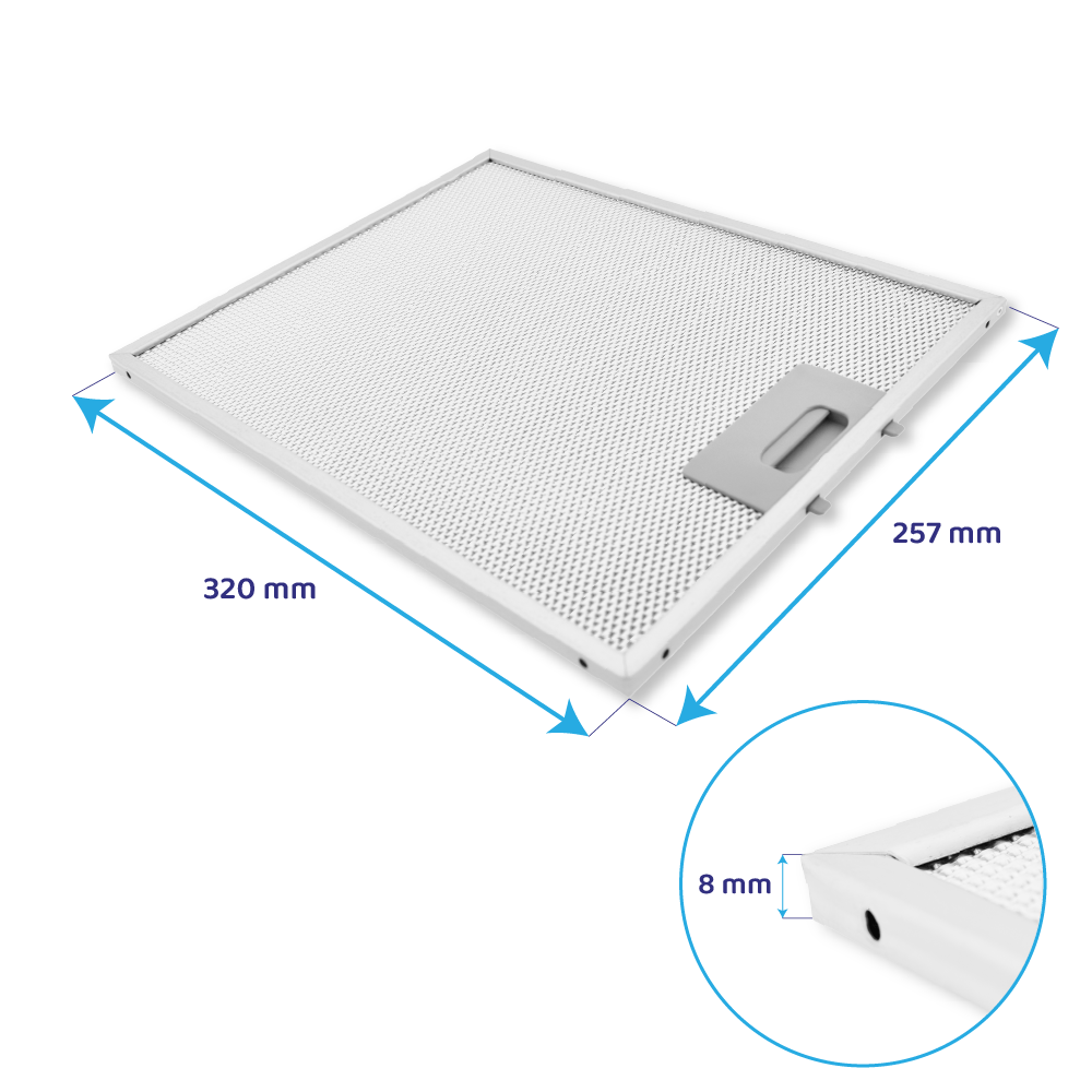 Filtro metálico 320x257x8mm compatible con ATAG 18831 / 88017203