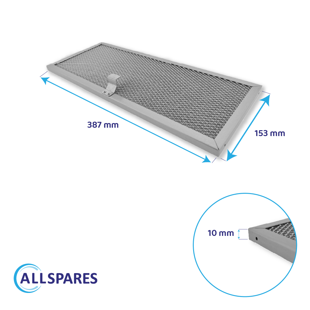 Filtro metálico 387x153x10mm compatible con Novy 563-8020A / 609014