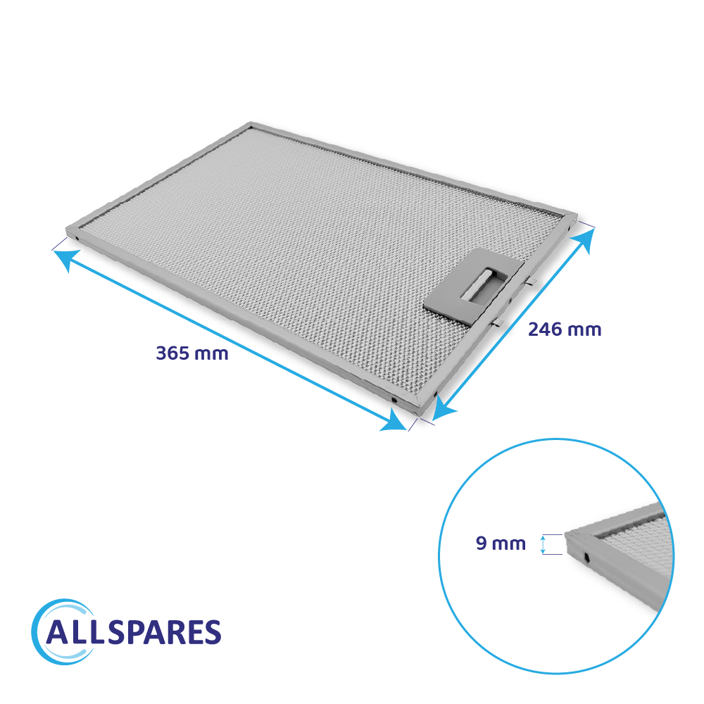 Filtro metálico 365x246x9mm compatible con Pelgrim 88019355 / 23865