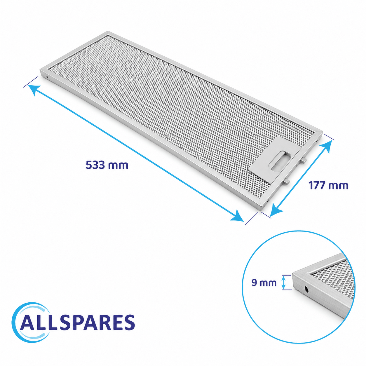 Filtro metálico AllSpares 532x176x9mm 481248058305 / GF023B