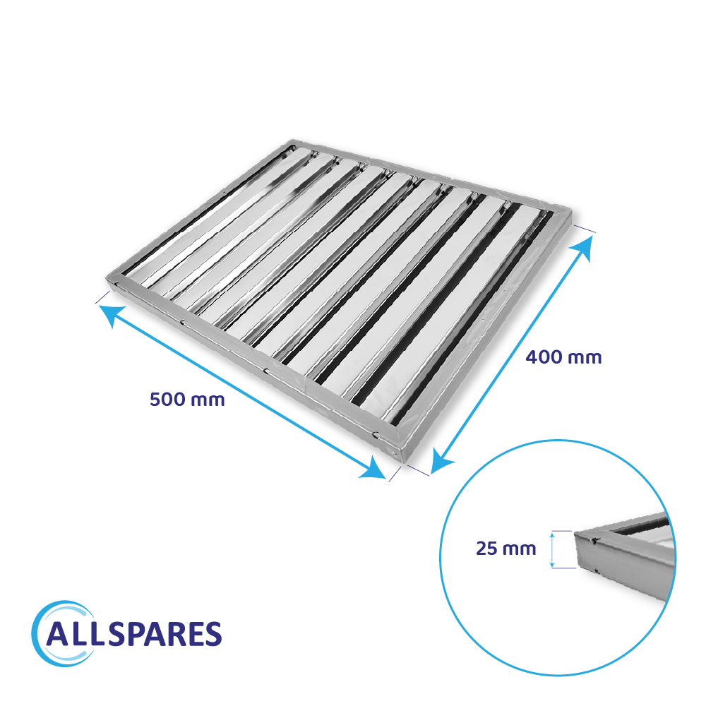Filtro de lamas Plata 400x500x25mm para extractor de hostelería