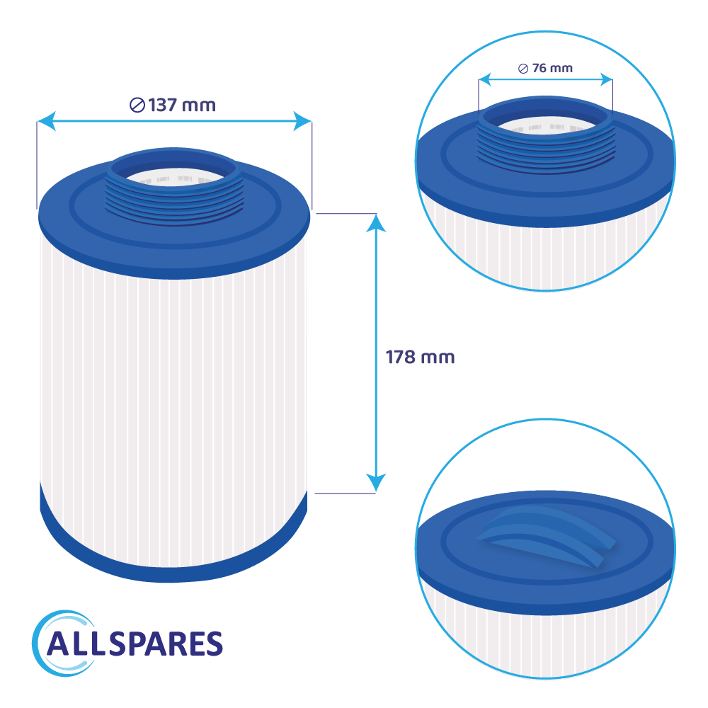 Filtro de spa compatible con LA Spa 51107 / SC745 / 5CH-203 / PLAS35 / 50201 