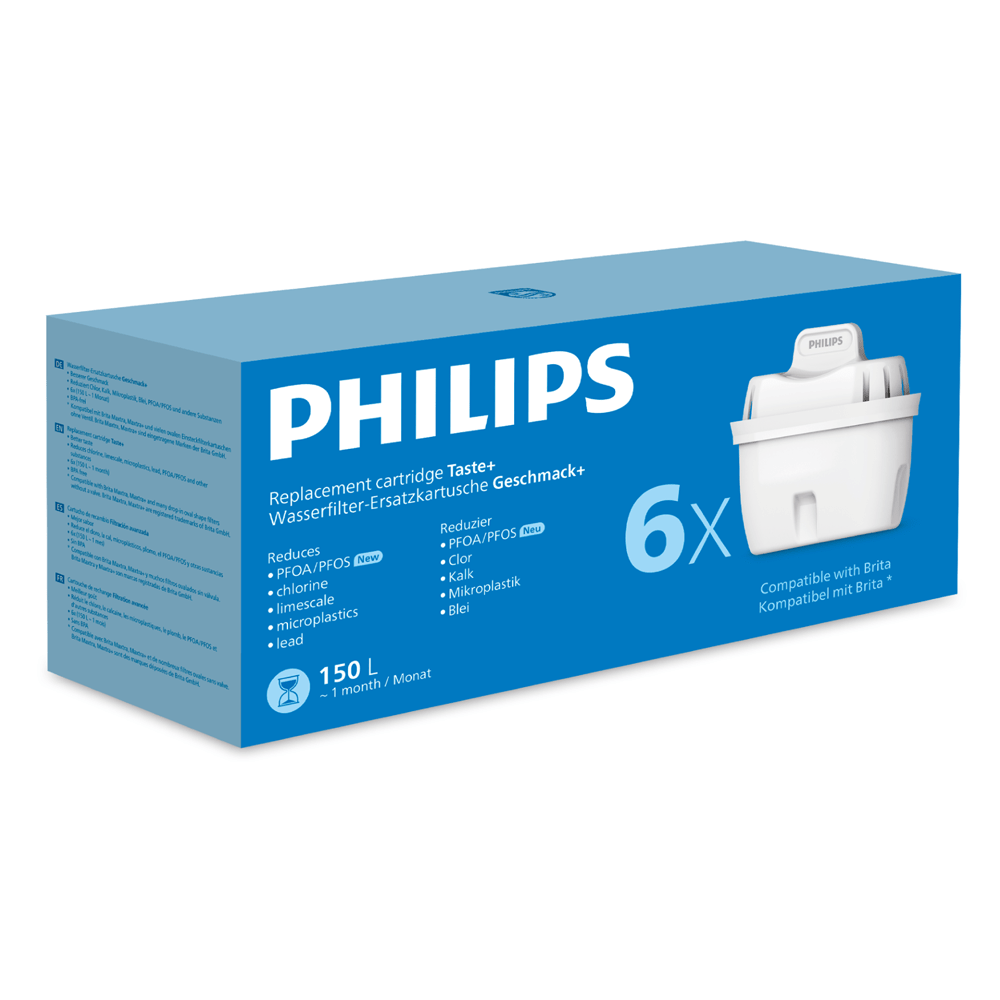 Filtro de agua Philips pack de 6 (filtra PFAS) compatible con BRITA Maxtra+