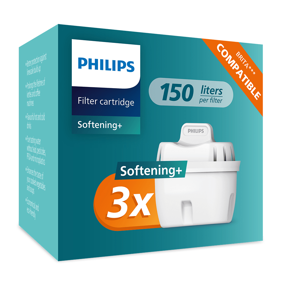 Filtro de agua Philips Softening+ Pack de 3 (filtra PFAS) compatible con BRITA Maxtra+