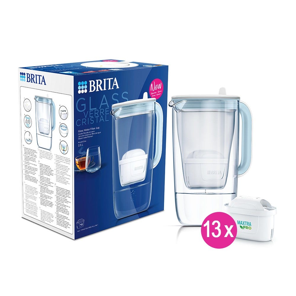 Jarra de cristal filtrante BRITA + 13 Filtros de Agua MAXTRA PRO (filtra PFAS)
