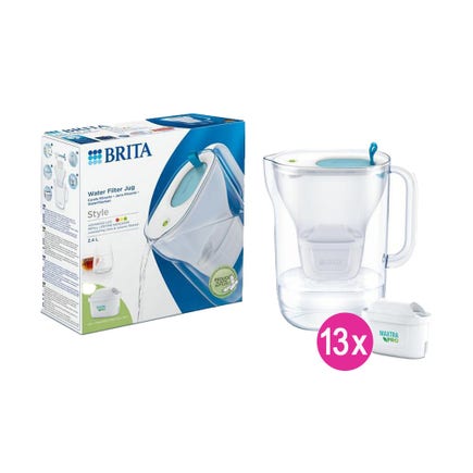 Jarra de agua con filtro BRITA Style + 13 filtros MAXTRA PRO (filtra PFAS)