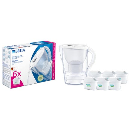 Jarra de agua con filtro BRITA Marella + 6 filtros de agua MAXTRA PRO 1051132 (filtra PFAS)