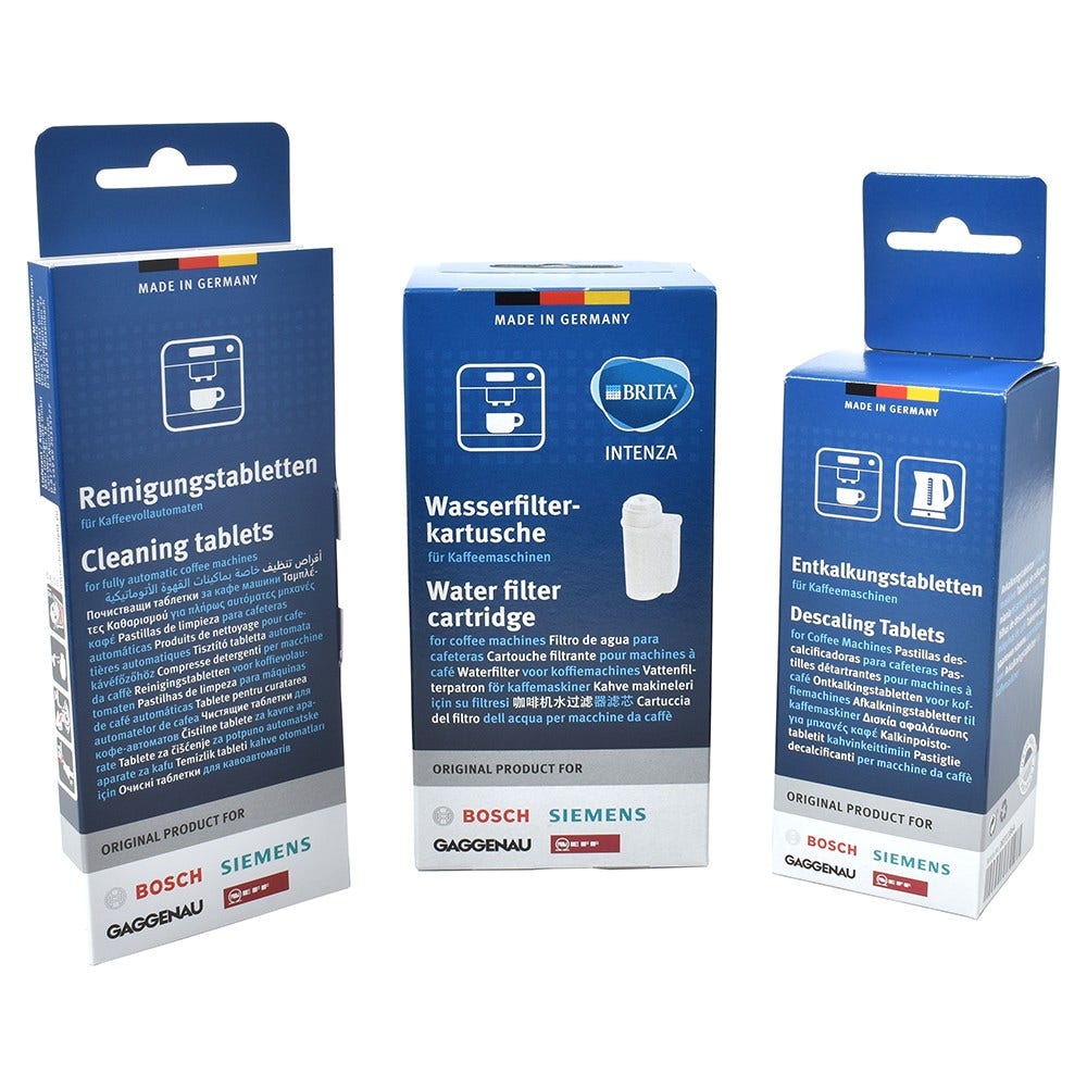 Set de mantenimiento para cafetera Siemens Filtro de agua + Tabletas de limpieza + Tabletas descalcificadoras