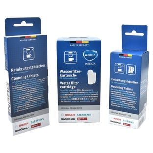 Set de mantenimiento para máquinas de café Bosch Filtro de agua + Tabletas de limpieza + Tabletas descalcificadoras
