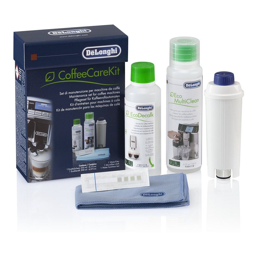 Set de mantenimiento para cafetera Delonghi Descalcificador + Limpiador de sistema de leche + Filtro de agua