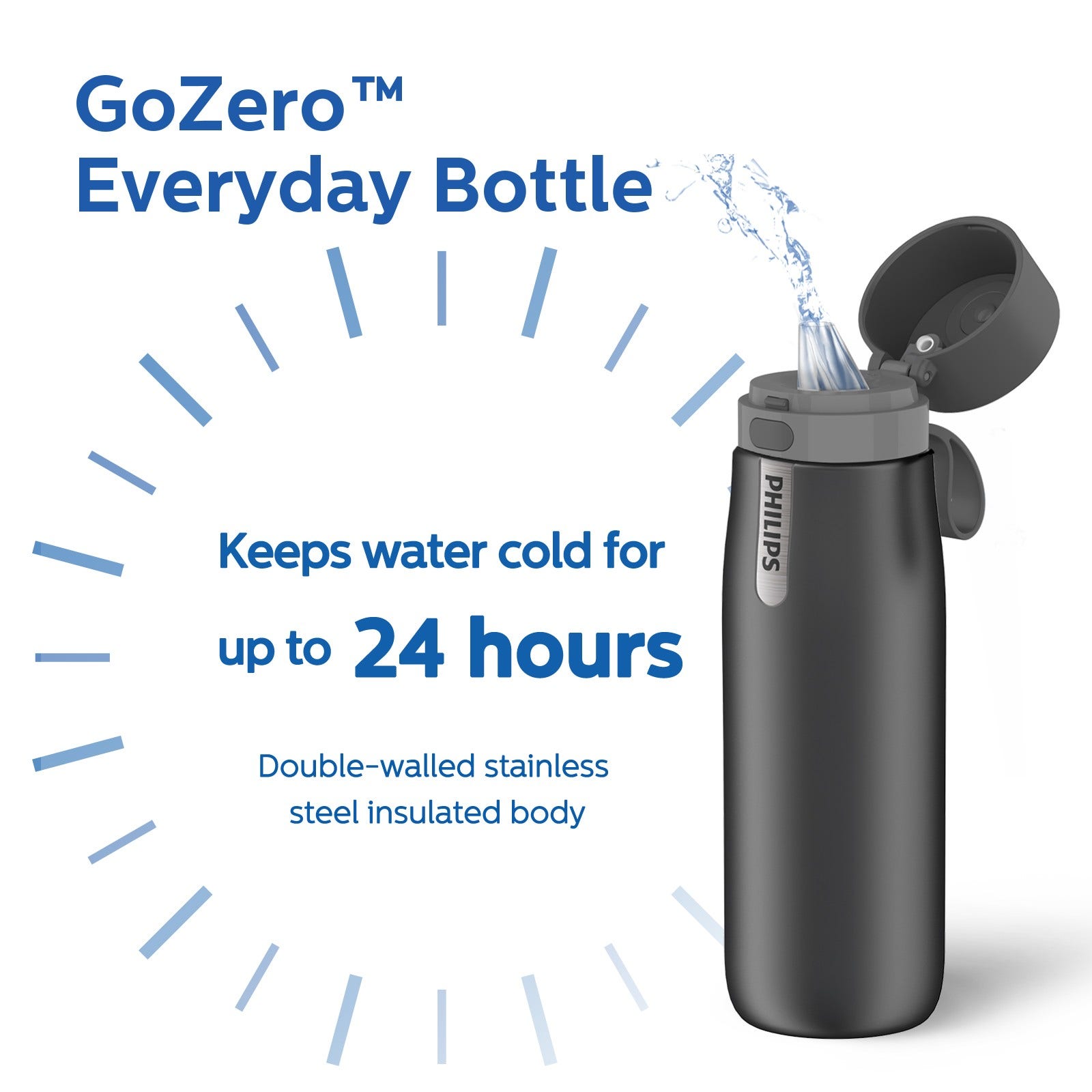Botella de agua térmica Philips GoZero Daily (550 ml) Gris AWP2771GRR