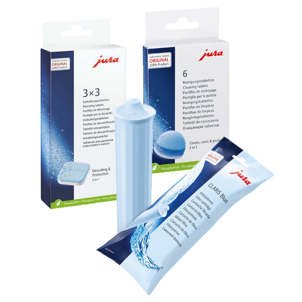 Set de mantenimiento para máquinas de café Jura Filtro de agua + Tabletas de limpieza + Tabletas descalcificadoras