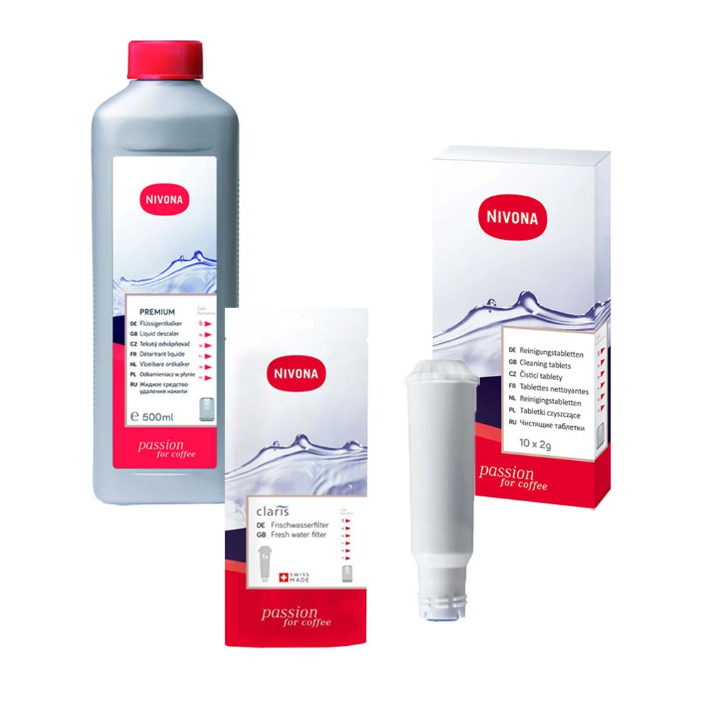 Set de mantenimiento para cafetera Nivona Descalcificador + Tabletas de limpieza + Filtro de agua