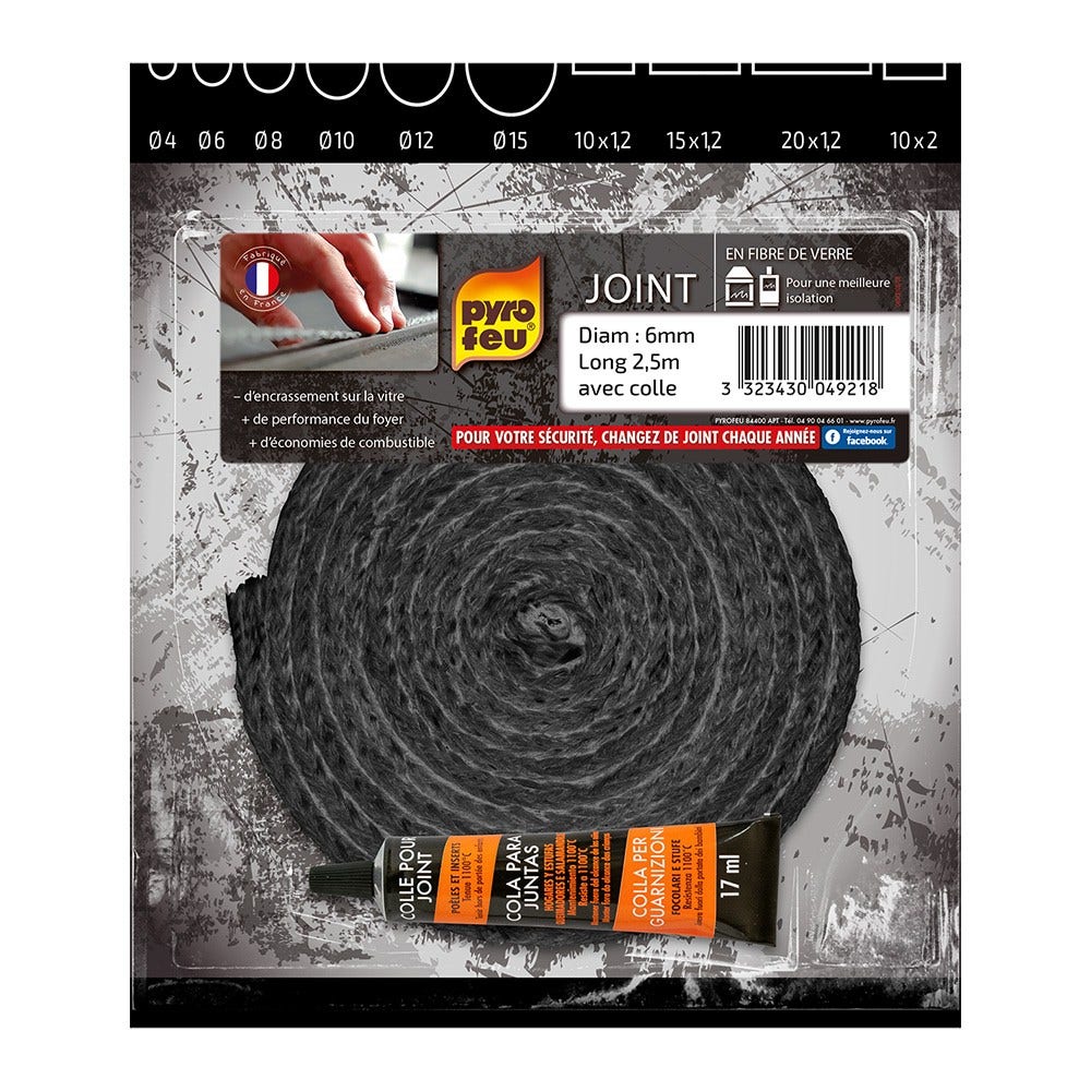 Pyrofeu Junta para estufa de leña 6mm Ø + Pegamento
