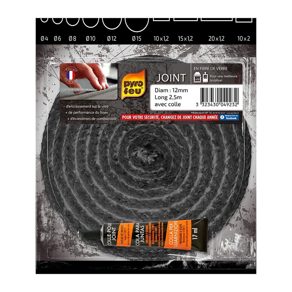 Pyrofeu Junta para estufa de leña 12mm Ø + Pegamento