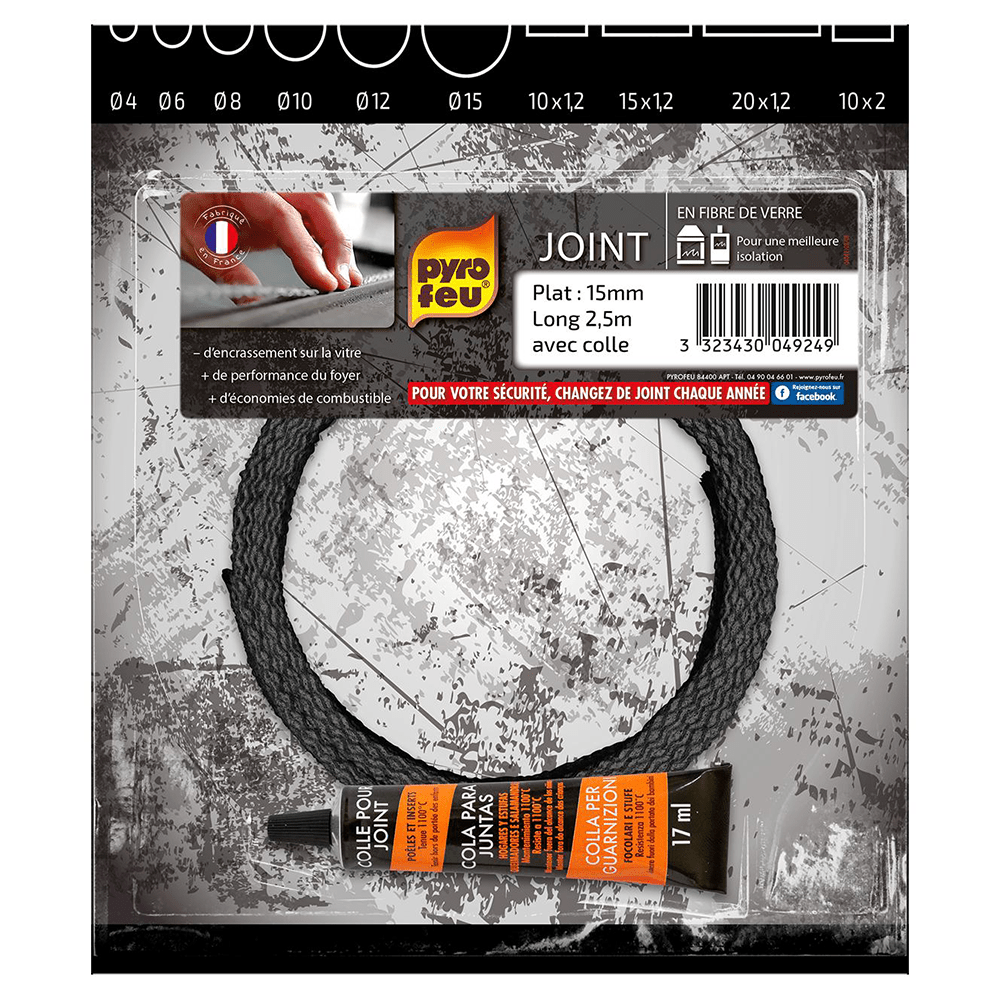 Pyrofeu junta para estufa de leña 15x1,2mm + Pegamento
