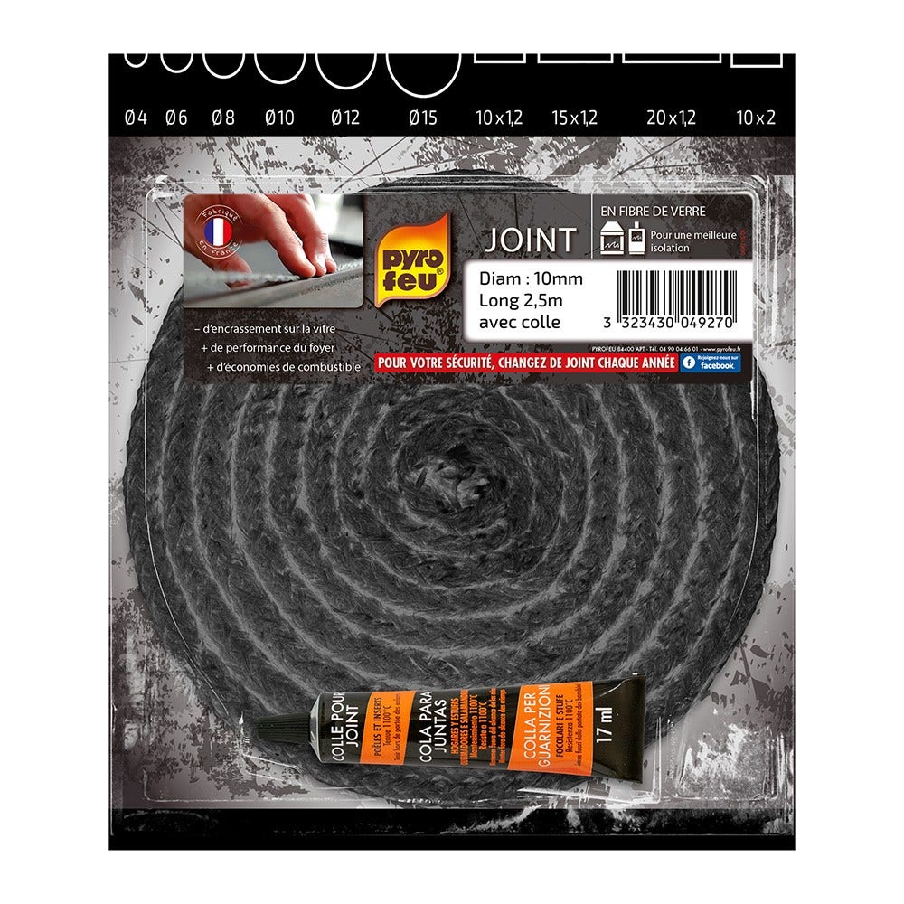 Pyrofeu Junta para estufa de leña 10mm Ø + Pegamento