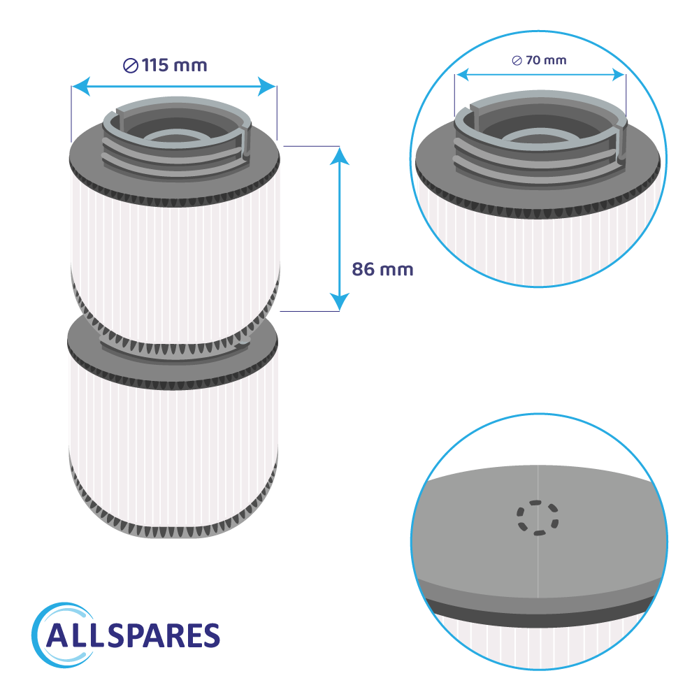 Filtro de cartucho para piscina compatible con MSpa / SC802 / 40104 con soporte de filtro (x2)