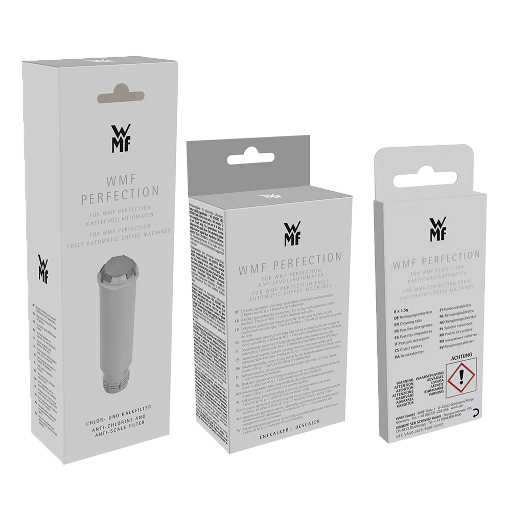 Kit de mantenimiento cafetera WMF Perfection: Filtro + Descalcificador + Pastillas de Limpieza