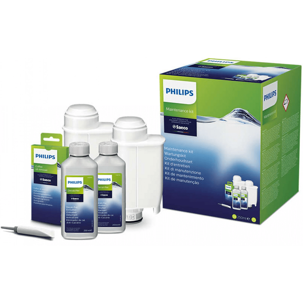 Set de mantenimiento para cafetera Philips / Saeco Descalcificador + Pastillas de limpieza + Filtro de agua
