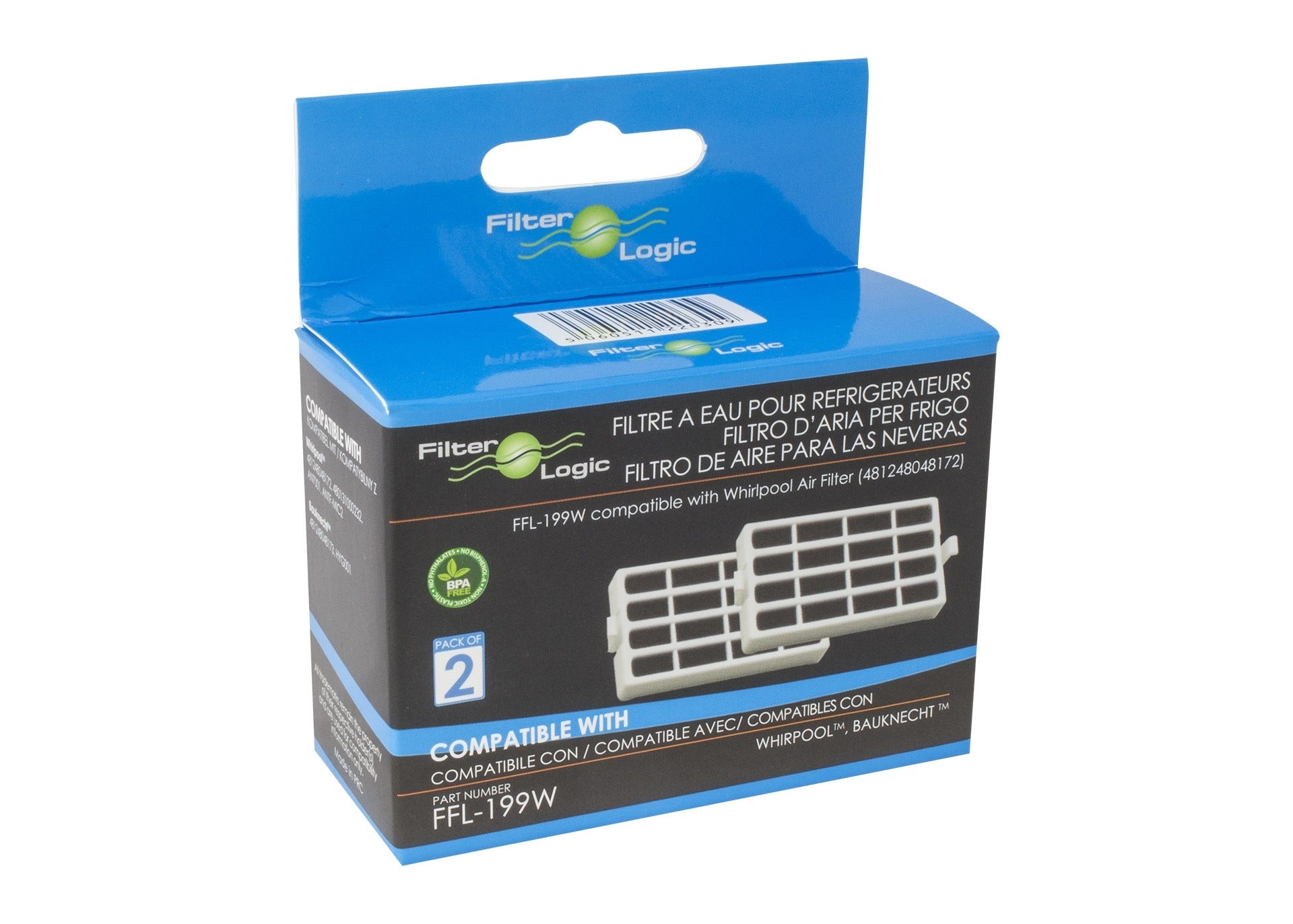 Filtro de aire para frigorífico Whirlpool ABF001 / 488000629721 de Filter Logic (2 uds.)